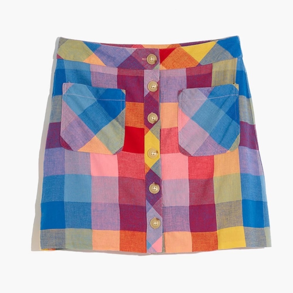Madewell Patch Pocket Mini Skirt in Rainbow Checks